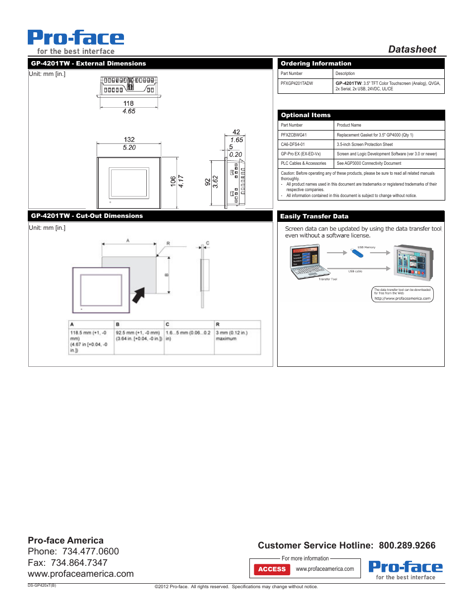 Datasheet | Proface GP4200 - 3.5 W Model HMI" User Manual | Page 2 / 2