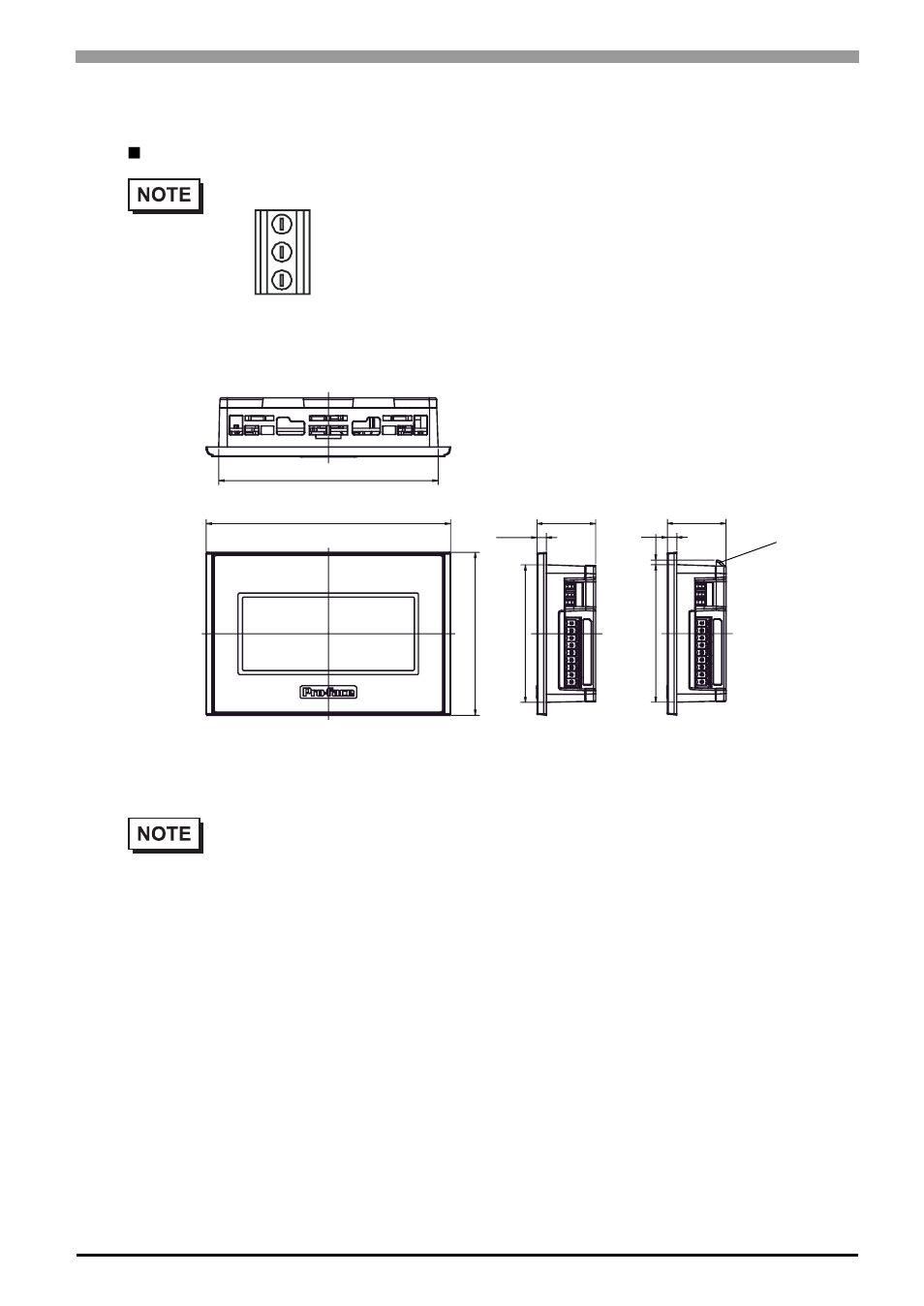 4 dimensions, 3 serial interface -7, 4 dimensions external dimensions (1) | Proface GP4100 - 3.4 Compact HMIs" User Manual | Page 38 / 69