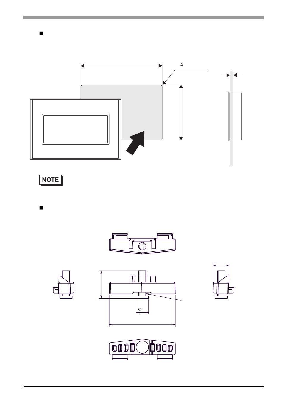 Panel cut dimensions, Installation fasteners | Proface GP4100 - 3.4 Compact HMIs" User Manual | Page 44 / 69