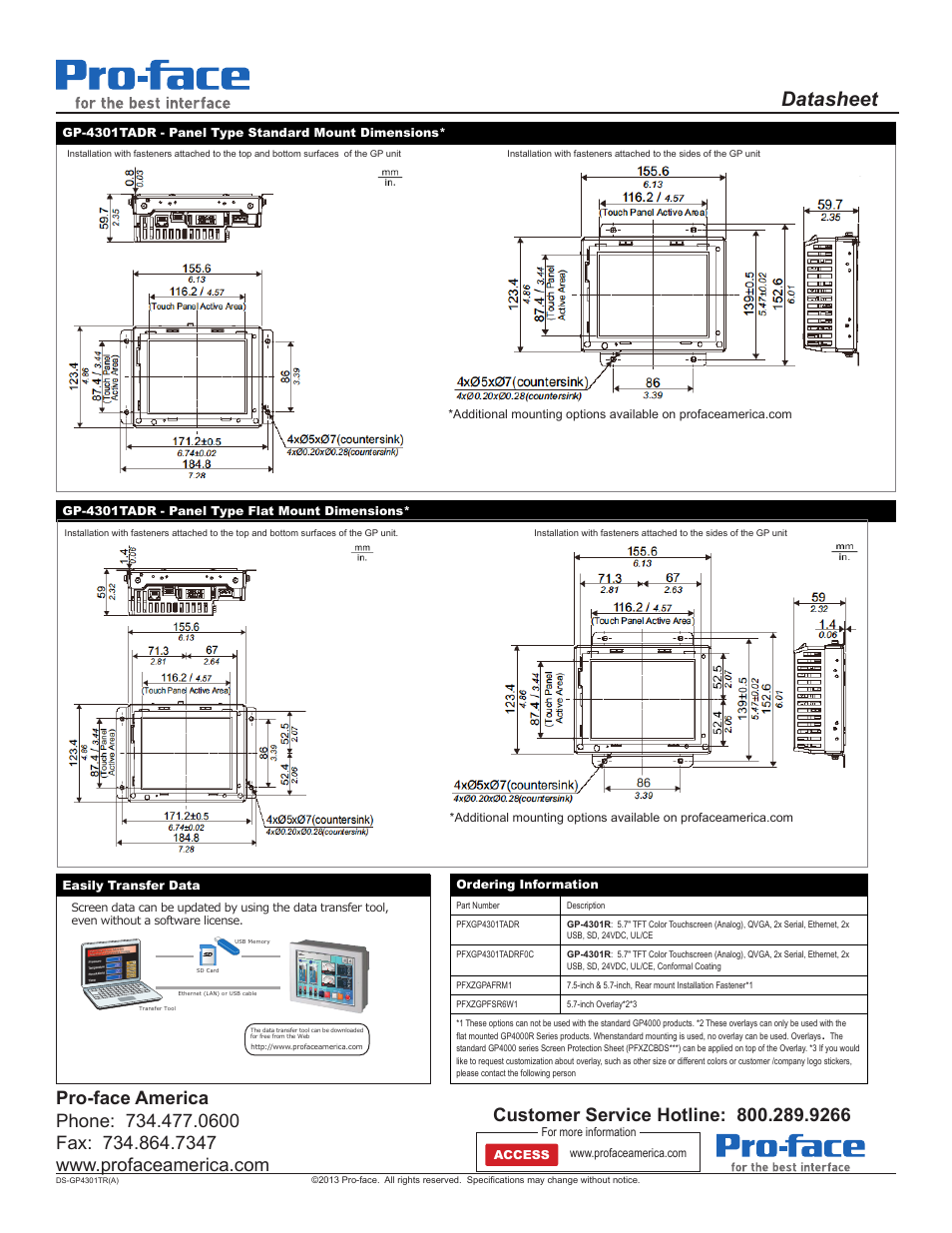 Datasheet | Proface GP4300R - 5.7 Standard HMI with Rear Mount" User Manual | Page 2 / 2