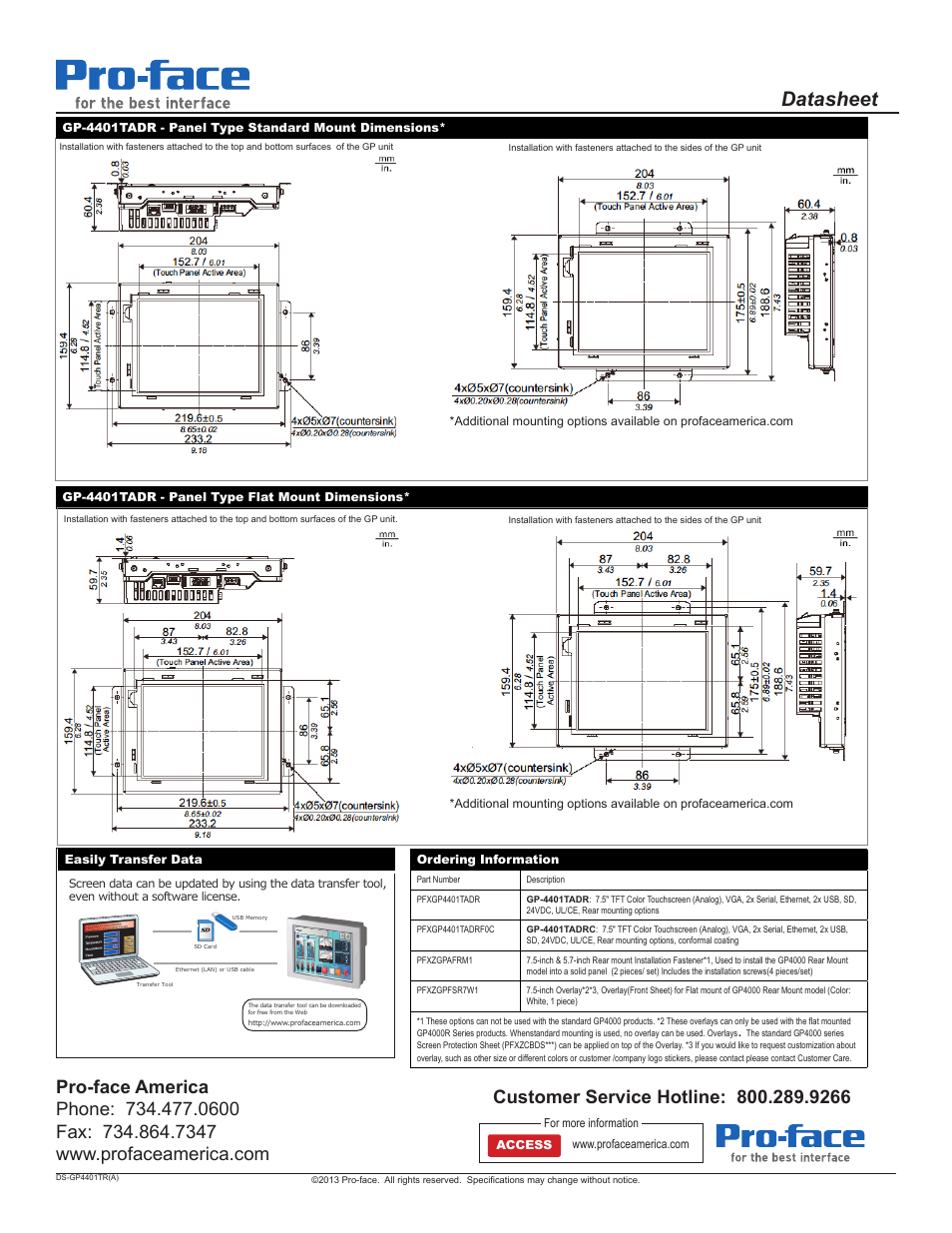 Datasheet | Proface GP4400R - 7.5 Standard HMI with Rear Mounting Options" User Manual | Page 2 / 2