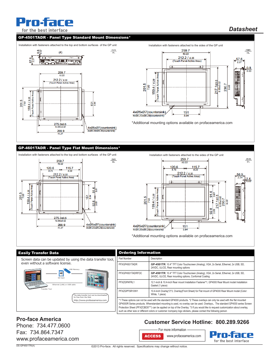 Datasheet | Proface GP4500R - 10.4 Standard HMIs with Rear Mounting Options" User Manual | Page 2 / 2
