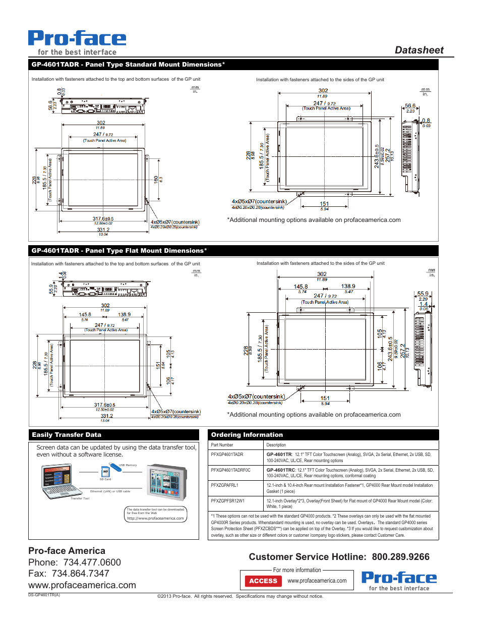 Datasheet | Proface GP4600R - 12.1 Standard HMIs with Rear Mounting Options" User Manual | Page 2 / 2
