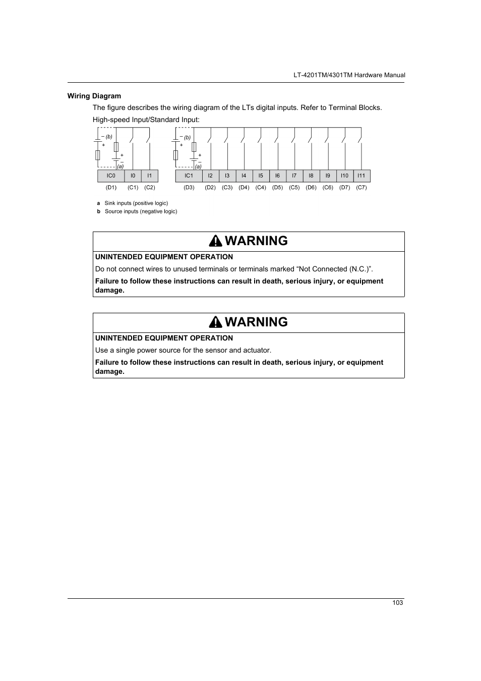 Warning | Proface LT4300M - 5.7 Modular HMI + Control" User Manual | Page 103 / 146