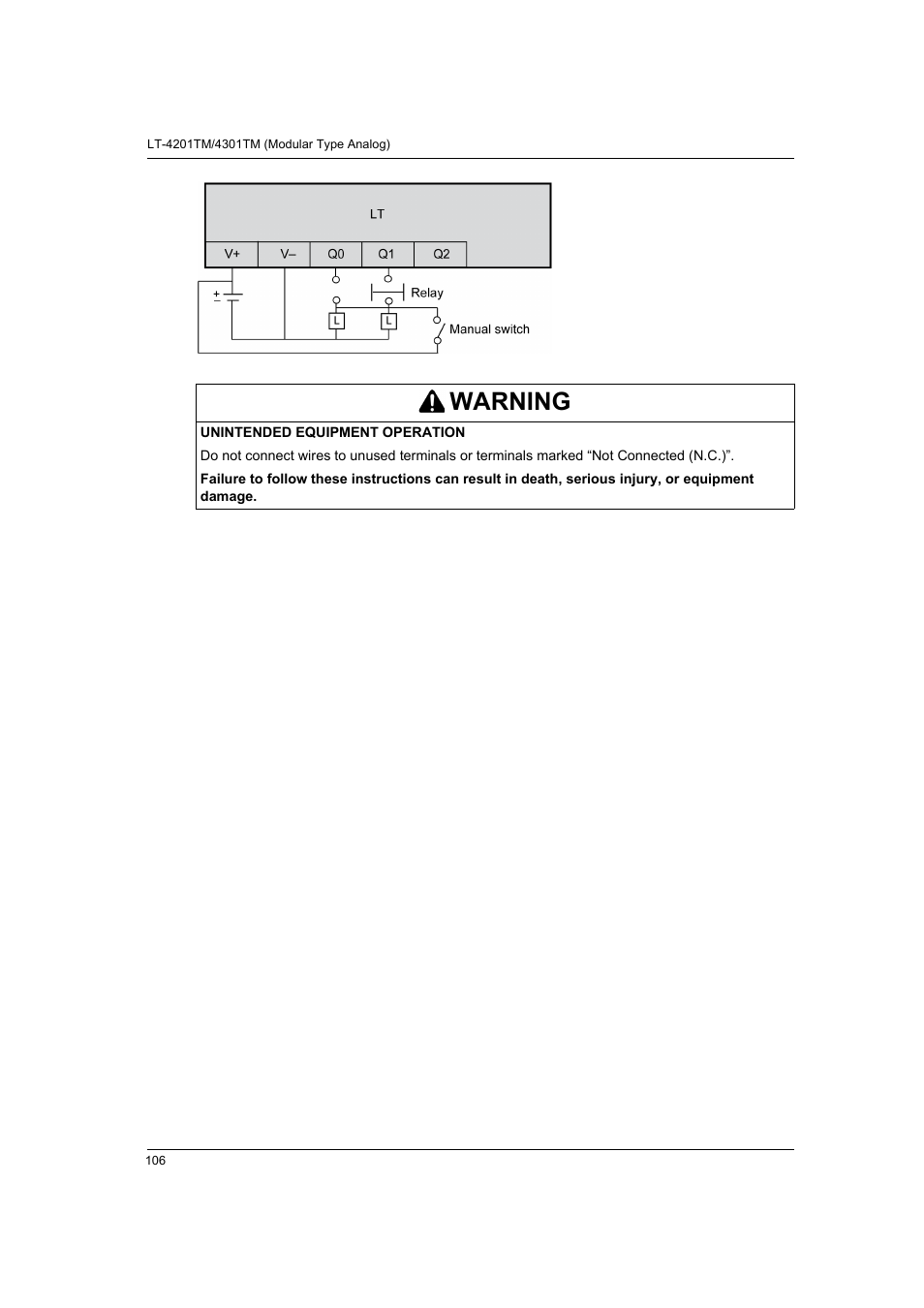 Warning | Proface LT4300M - 5.7 Modular HMI + Control" User Manual | Page 106 / 146