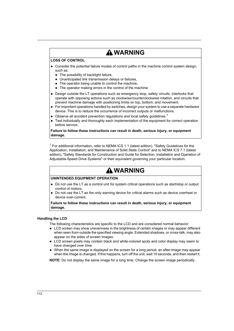 Warning | Proface LT4300M - 5.7 Modular HMI + Control" User Manual | Page 112 / 146