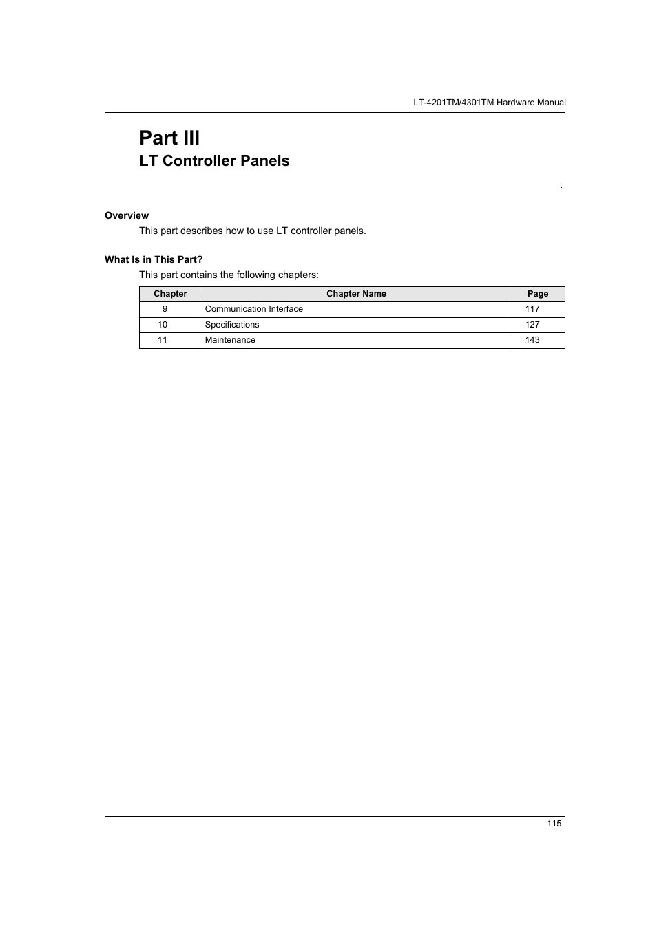 Lt controller panels, Part iii | Proface LT4300M - 5.7 Modular HMI + Control" User Manual | Page 115 / 146