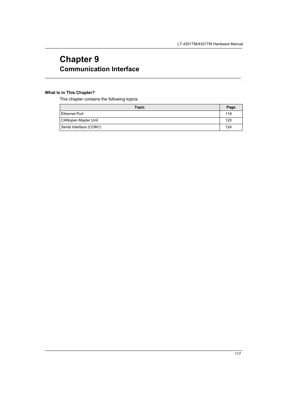 Communication interface, Chapter 9 | Proface LT4300M - 5.7 Modular HMI + Control" User Manual | Page 117 / 146