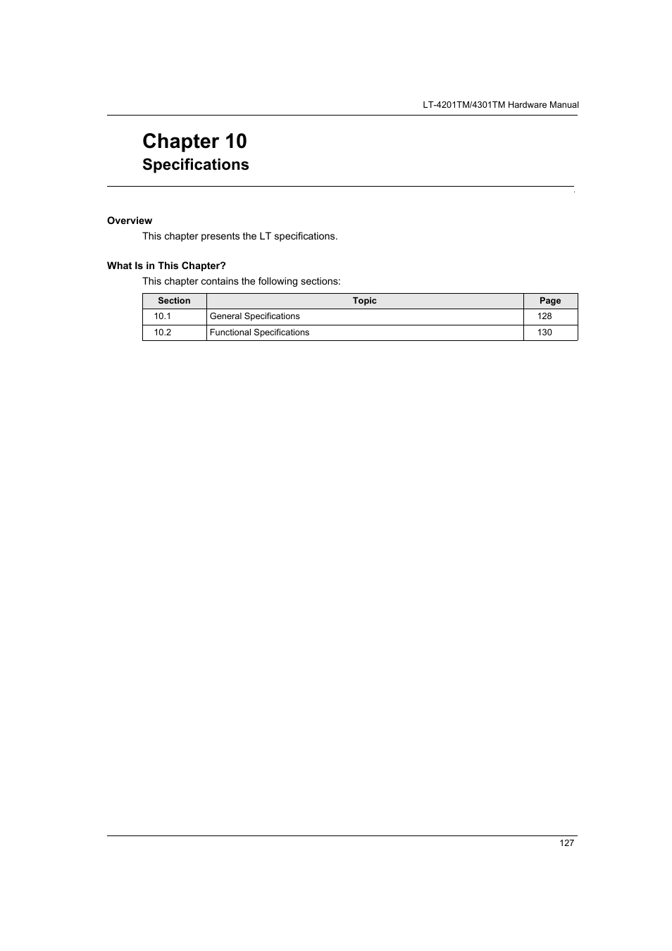 Specifications, Chapter 10 | Proface LT4300M - 5.7 Modular HMI + Control" User Manual | Page 127 / 146
