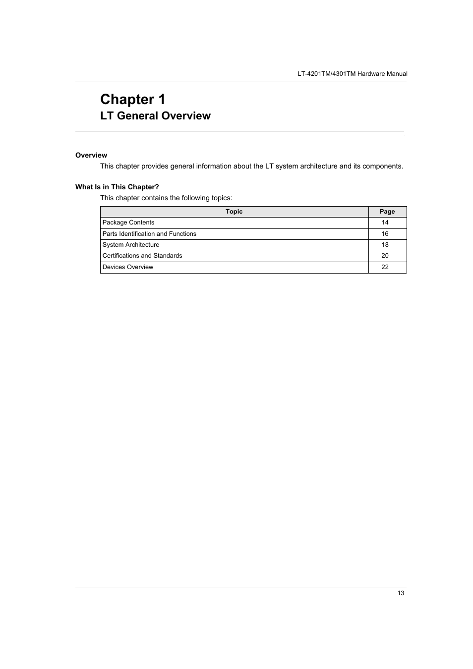 Lt general overview, Chapter 1 | Proface LT4300M - 5.7 Modular HMI + Control" User Manual | Page 13 / 146