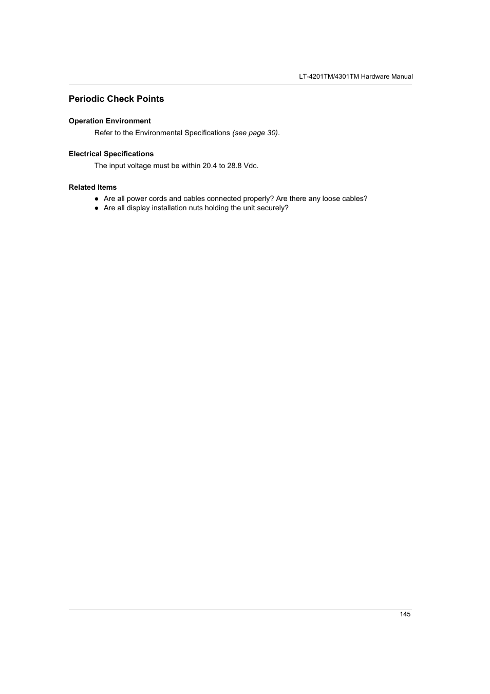 Periodic check points | Proface LT4300M - 5.7 Modular HMI + Control" User Manual | Page 145 / 146