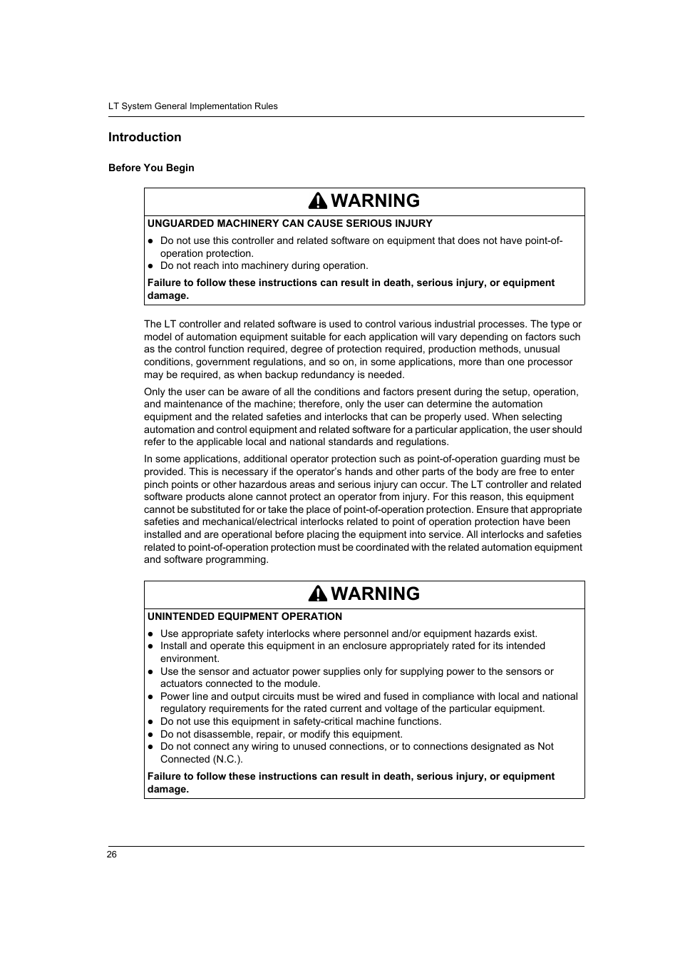 Introduction, Warning | Proface LT4300M - 5.7 Modular HMI + Control" User Manual | Page 26 / 146