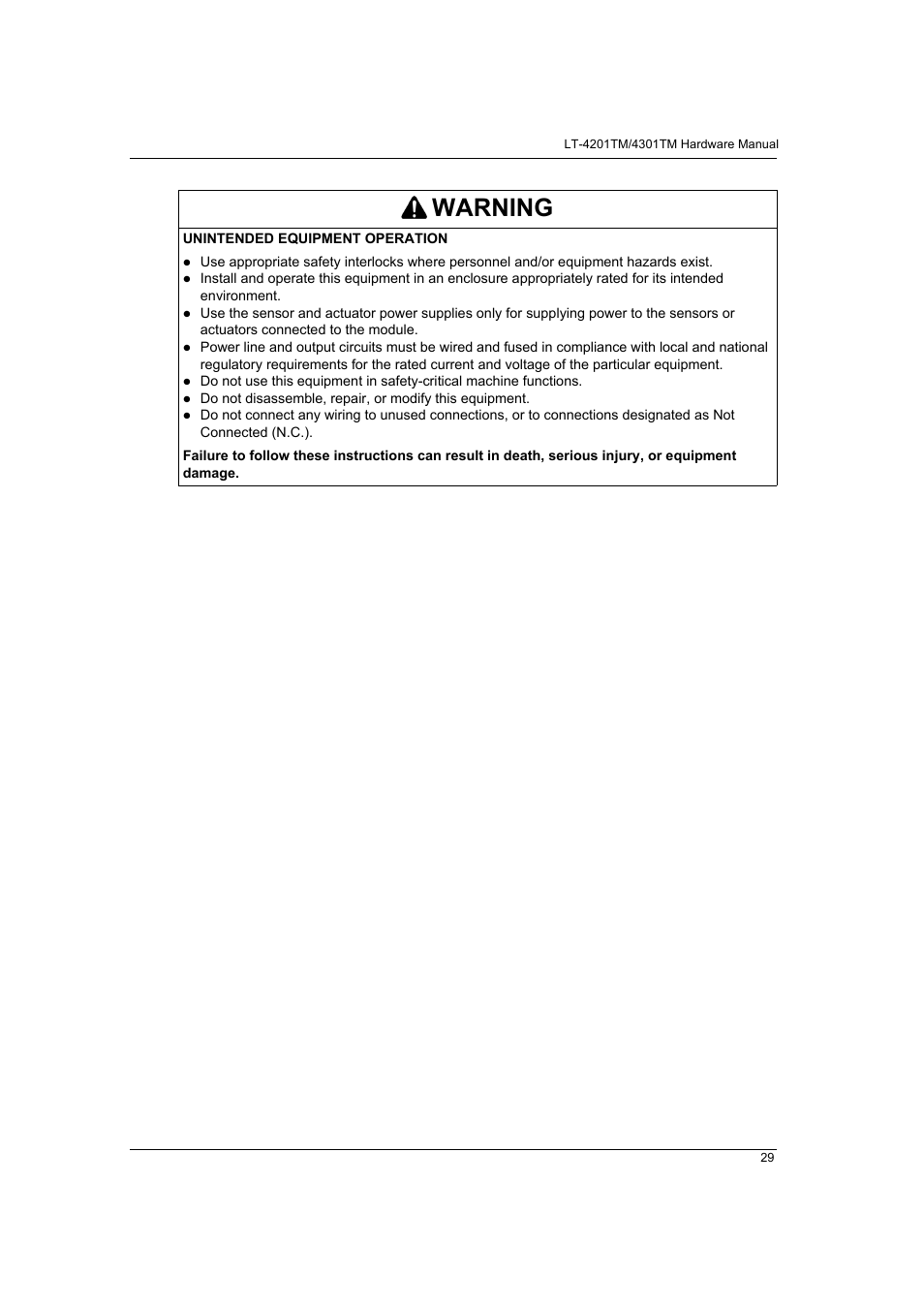 Warning | Proface LT4300M - 5.7 Modular HMI + Control" User Manual | Page 29 / 146