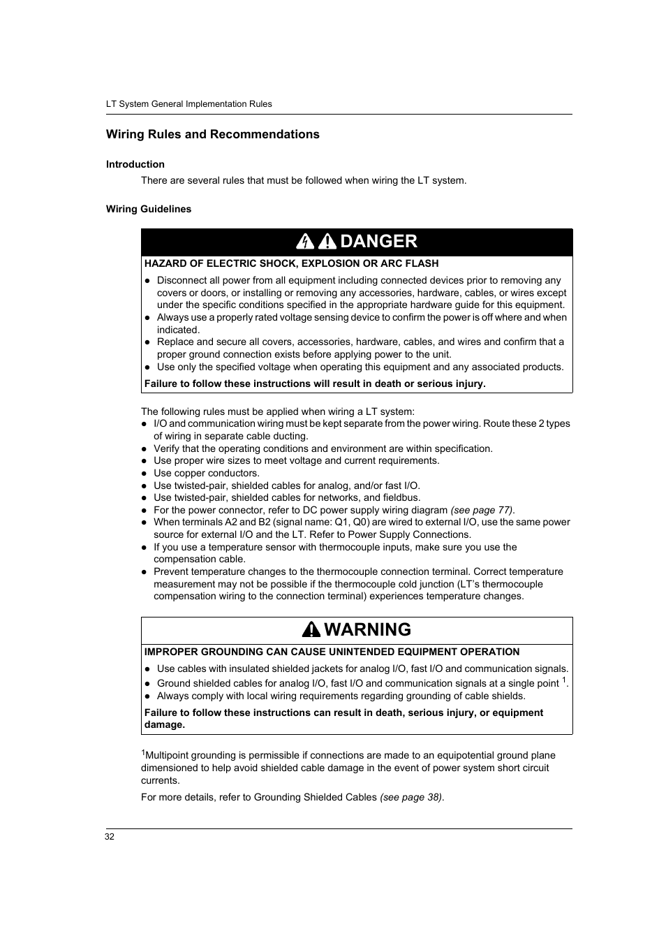 Wiring rules and recommendations, Danger, Warning | Proface LT4300M - 5.7 Modular HMI + Control" User Manual | Page 32 / 146