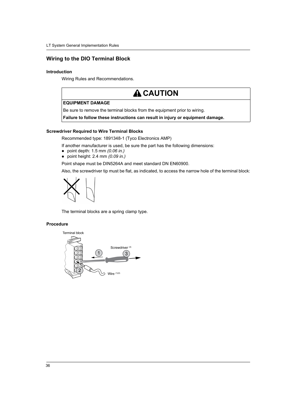 Wiring to the dio terminal block, Caution | Proface LT4300M - 5.7 Modular HMI + Control" User Manual | Page 36 / 146