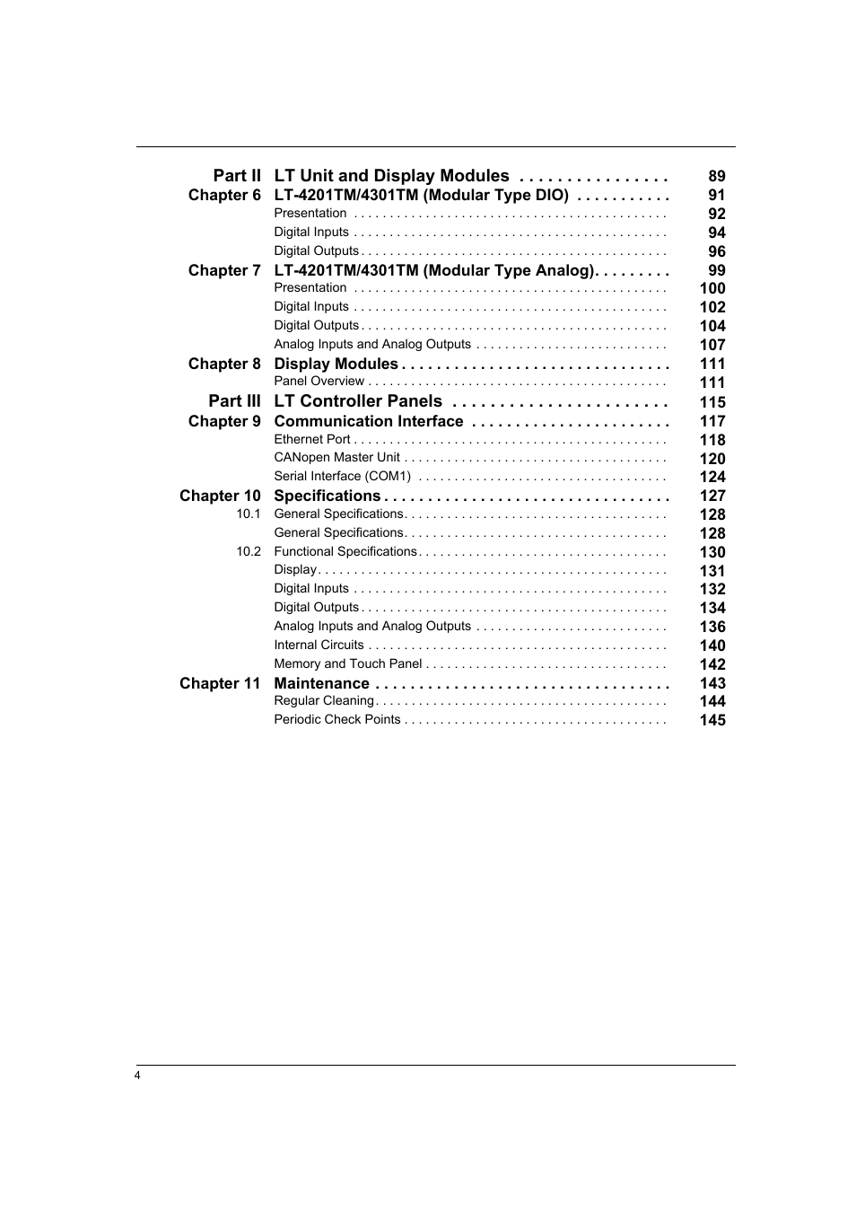 Proface LT4300M - 5.7 Modular HMI + Control" User Manual | Page 4 / 146