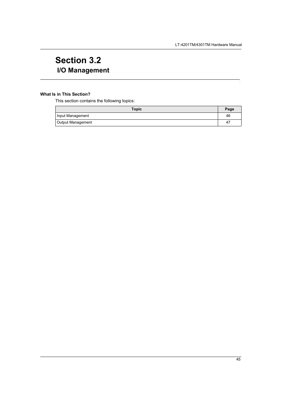 I/o management | Proface LT4300M - 5.7 Modular HMI + Control" User Manual | Page 45 / 146