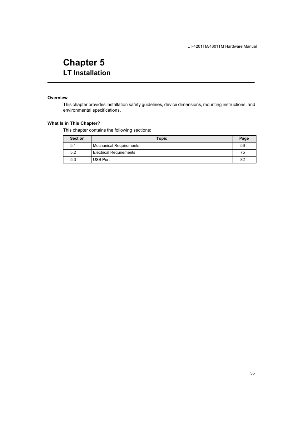 Lt installation, Chapter 5 | Proface LT4300M - 5.7 Modular HMI + Control" User Manual | Page 55 / 146