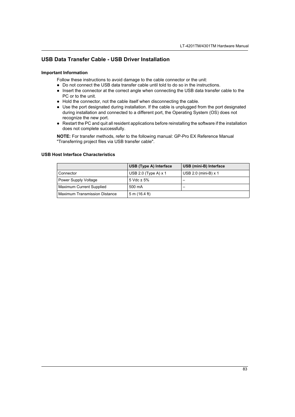 Usb data transfer cable - usb driver installation | Proface LT4300M - 5.7 Modular HMI + Control" User Manual | Page 83 / 146