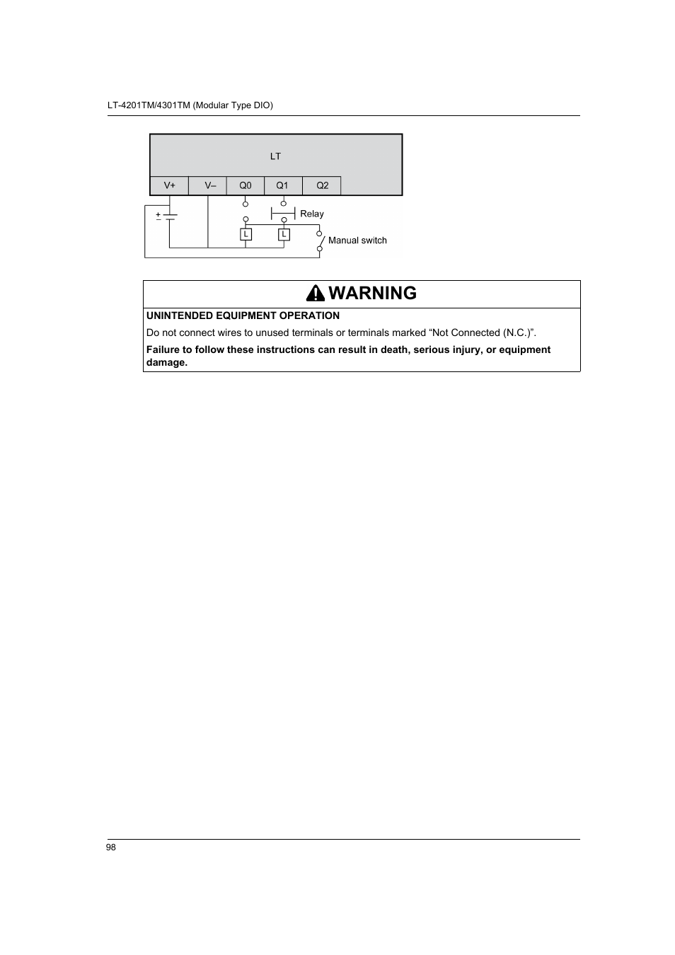 Warning | Proface LT4300M - 5.7 Modular HMI + Control" User Manual | Page 98 / 146