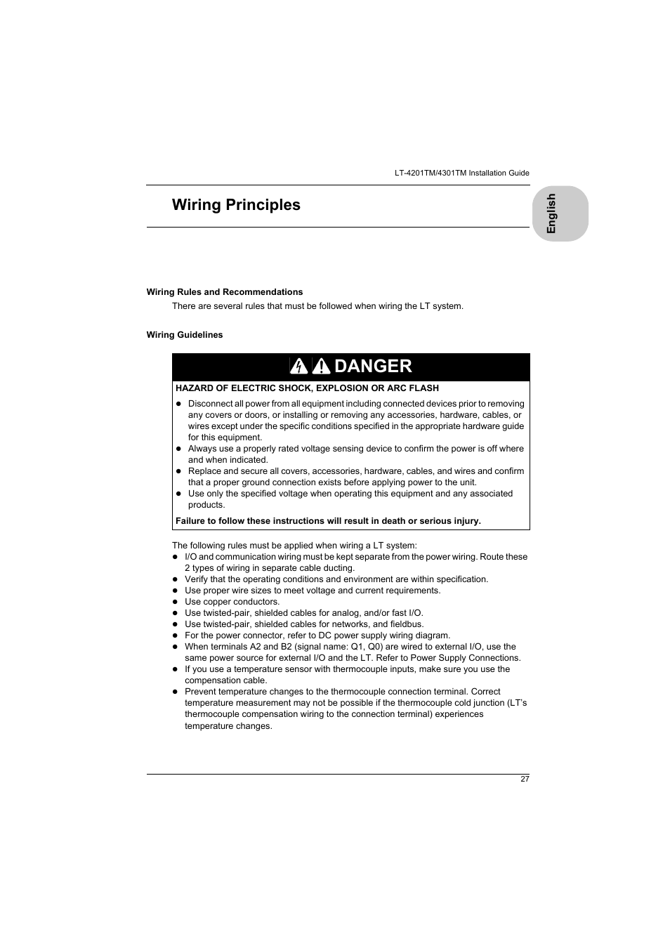 Wiring principles, Danger | Proface LT4300M - 5.7 Modular HMI + Control" User Manual | Page 27 / 47