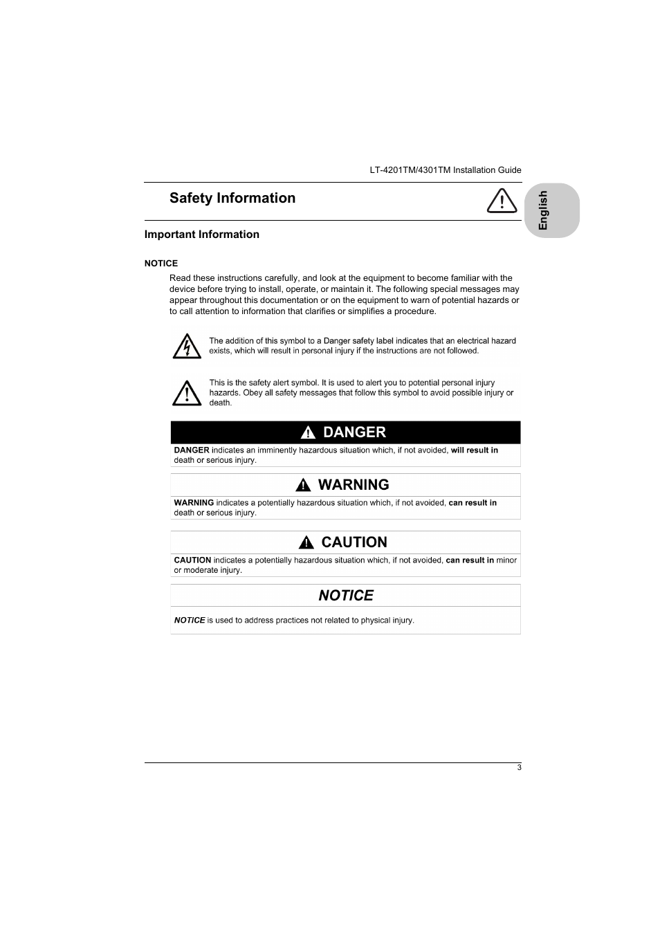 Safety information | Proface LT4300M - 5.7 Modular HMI + Control" User Manual | Page 3 / 47