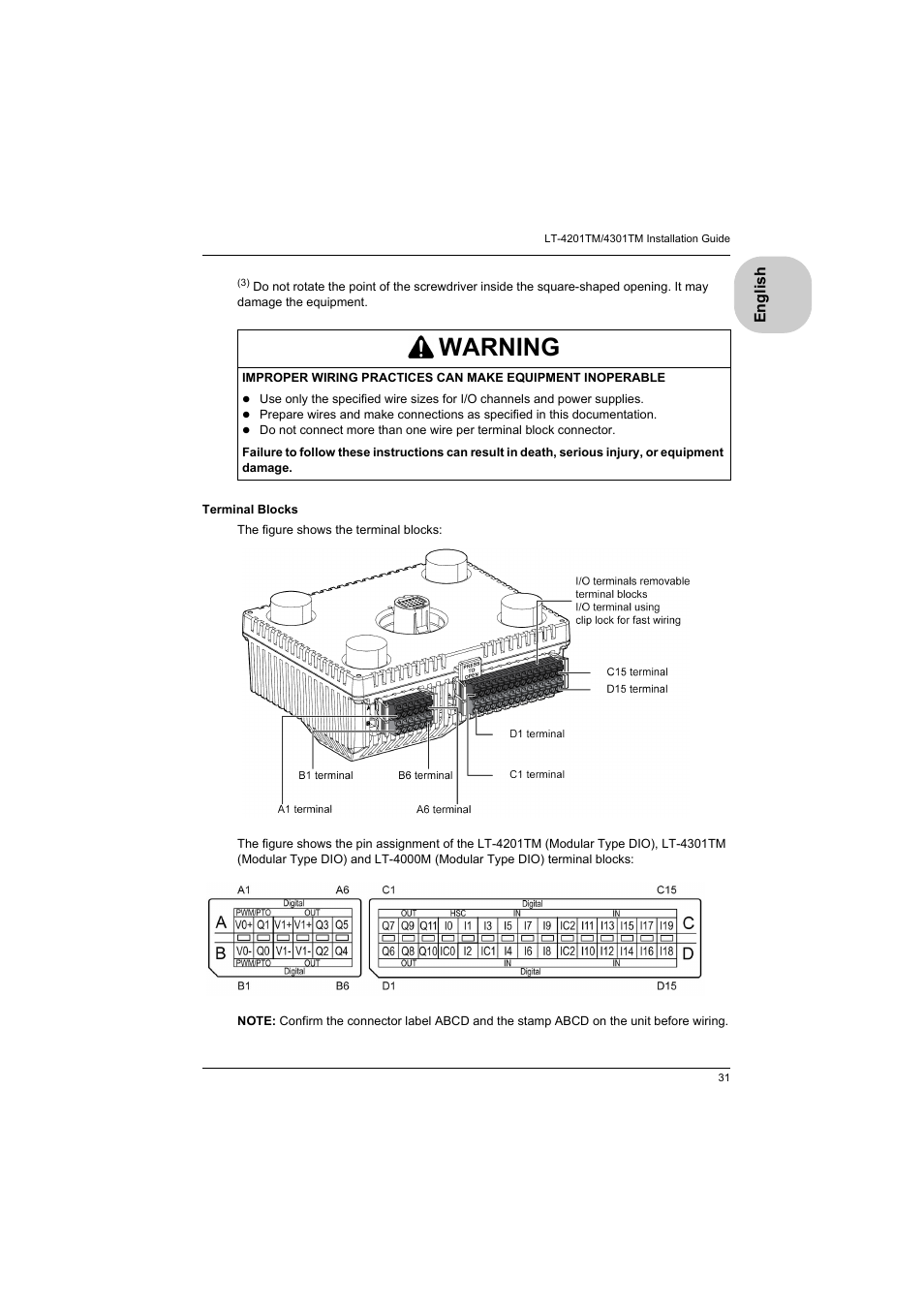 Warning | Proface LT4300M - 5.7 Modular HMI + Control" User Manual | Page 31 / 47