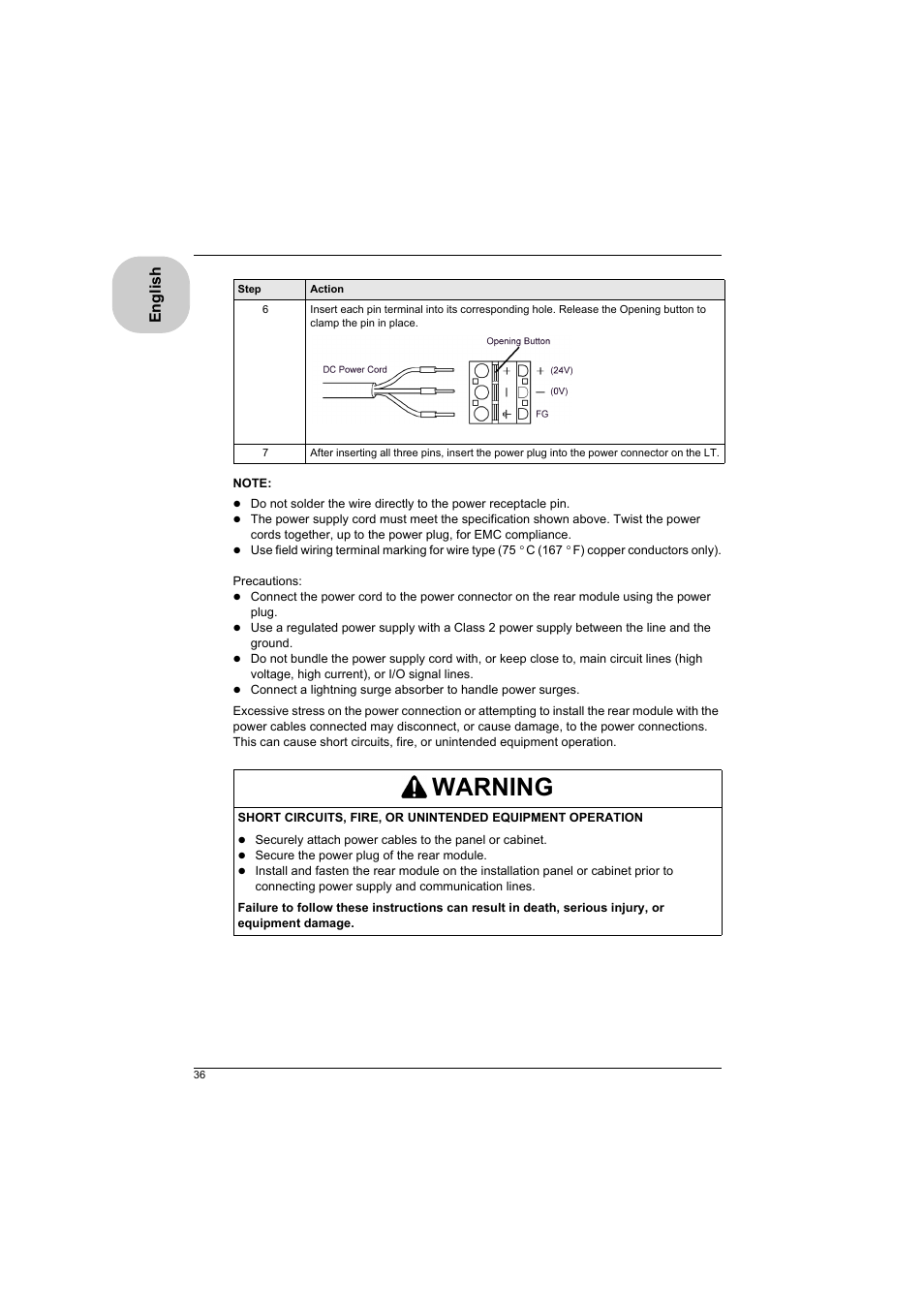 Warning | Proface LT4300M - 5.7 Modular HMI + Control" User Manual | Page 36 / 47