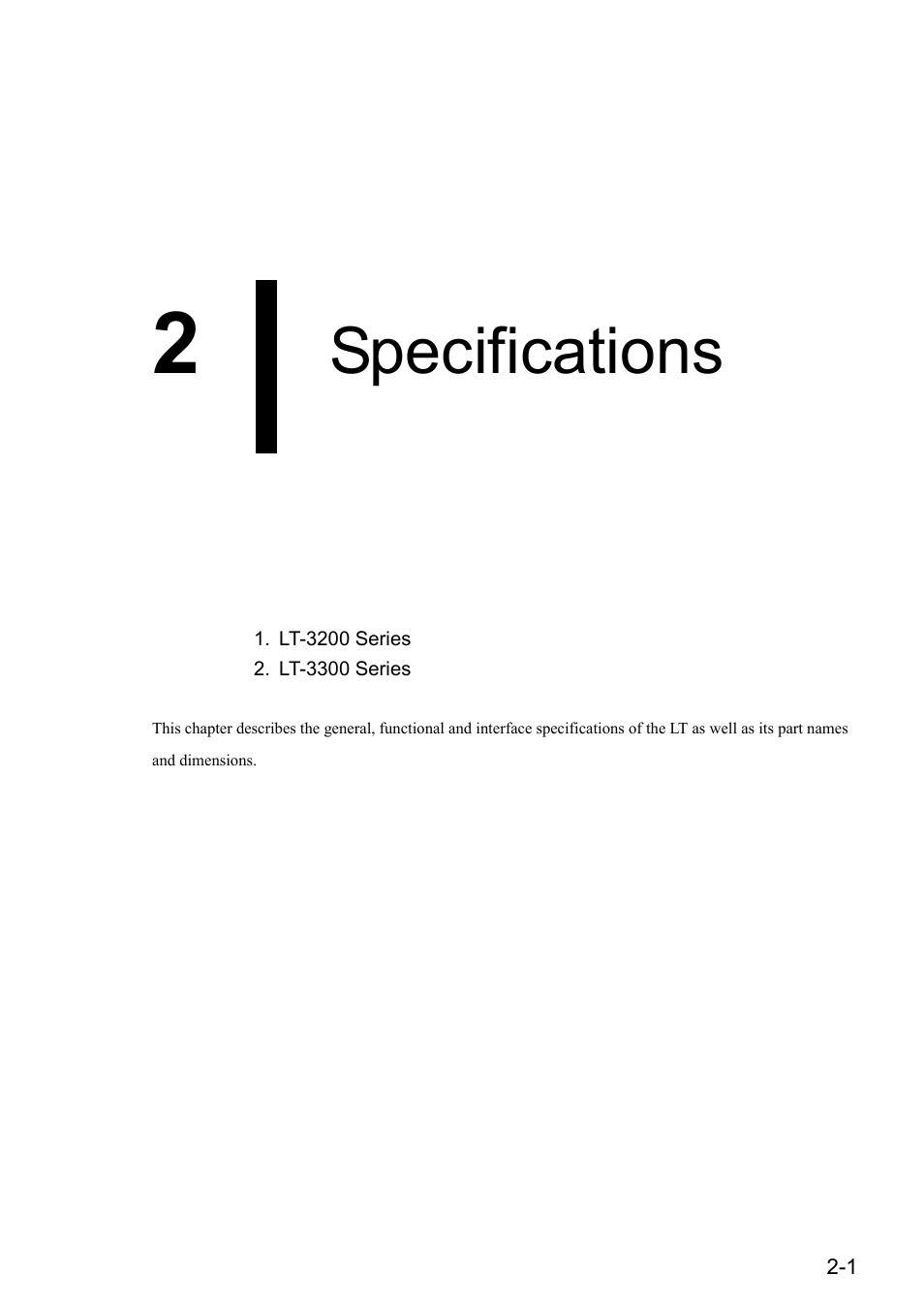 2 specifications, Chapter 2 specifications, Specifications | Proface LT3300 - 5.7 All-in-One HMI" User Manual | Page 28 / 93