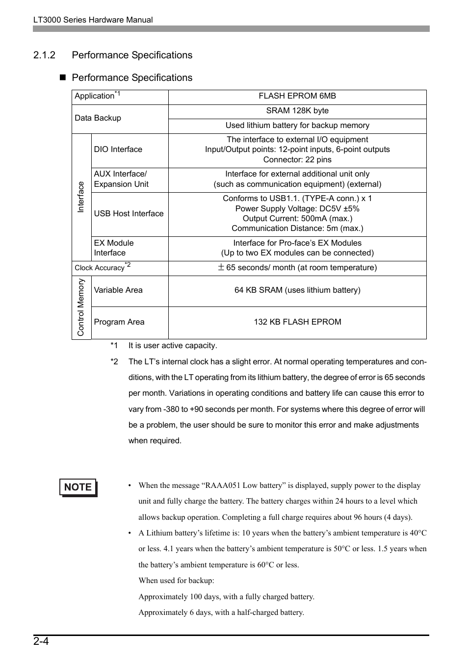 2 performance specifications, 2 performance specifications -4 | Proface LT3300 - 5.7 All-in-One HMI" User Manual | Page 31 / 93