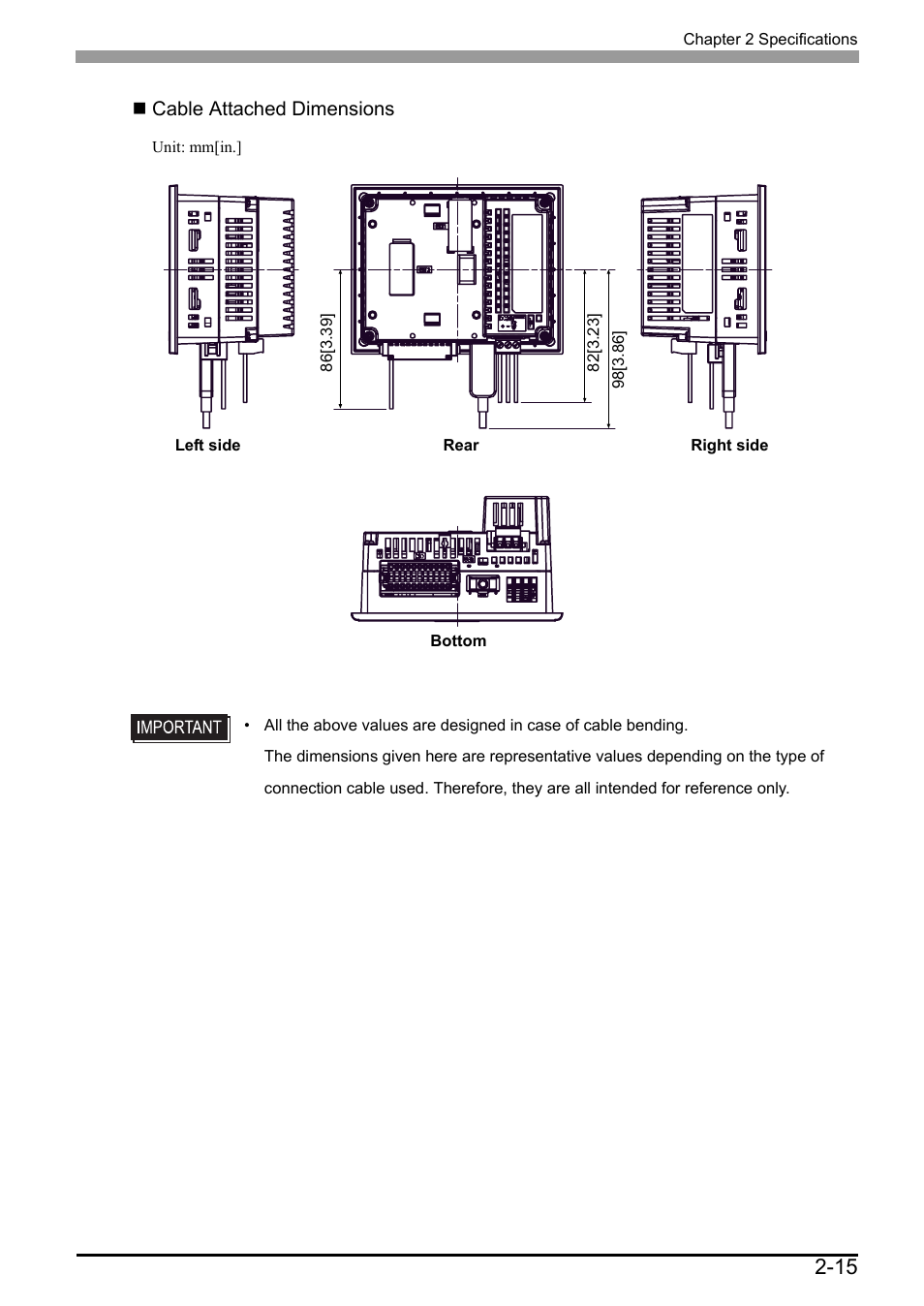 Cable attached dimensions | Proface LT3300 - 5.7 All-in-One HMI" User Manual | Page 42 / 93