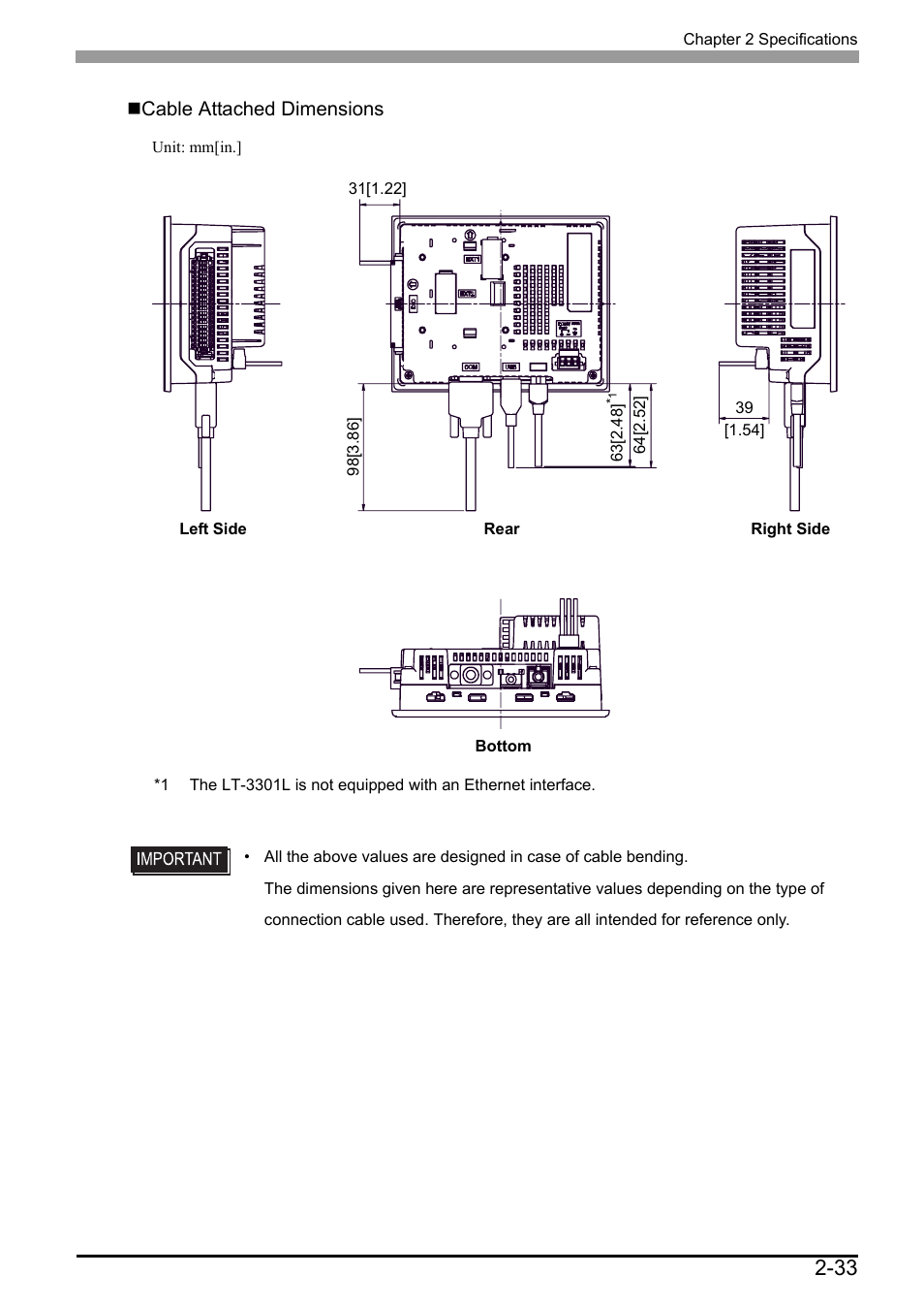 Cable attached dimensions | Proface LT3300 - 5.7 All-in-One HMI" User Manual | Page 60 / 93