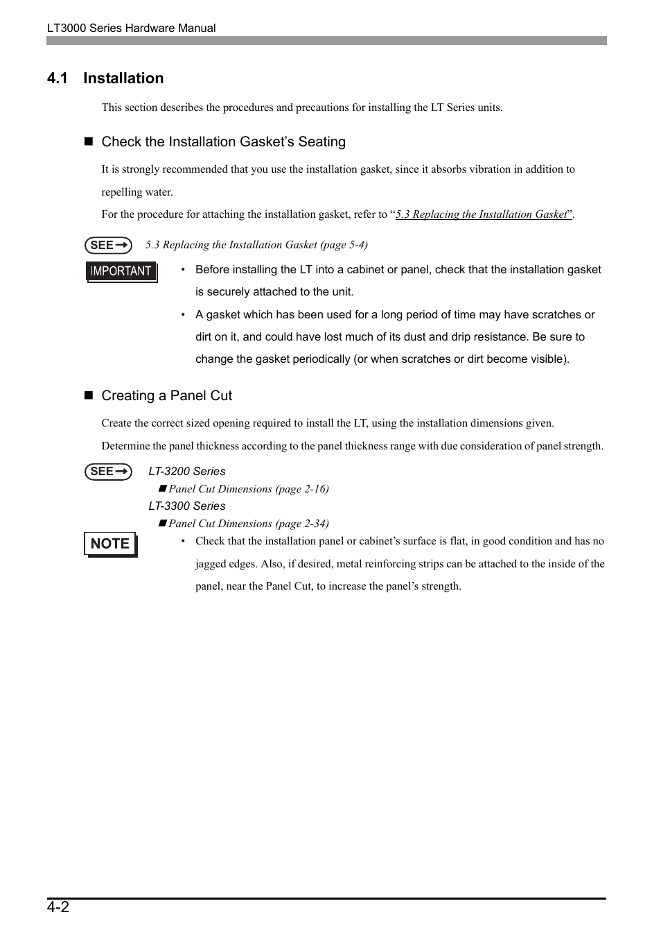 1 installation, 1 installation -2, 2 4.1 installation | Proface LT3300 - 5.7 All-in-One HMI" User Manual | Page 69 / 93