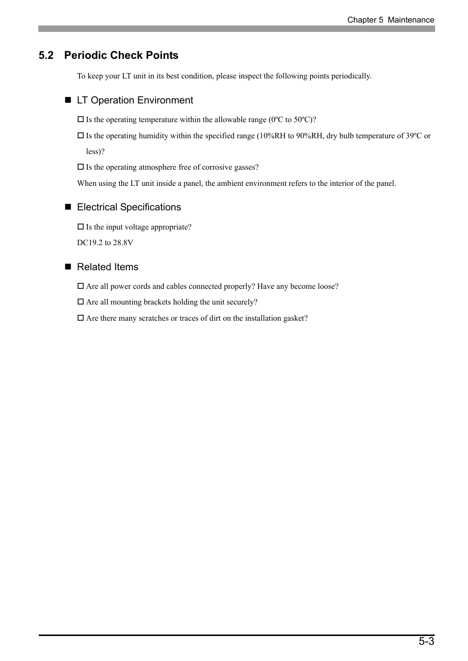 2 periodic check points, 2 periodic check points -3, Periodic check points | 3 5.2 periodic check points | Proface LT3300 - 5.7 All-in-One HMI" User Manual | Page 90 / 93