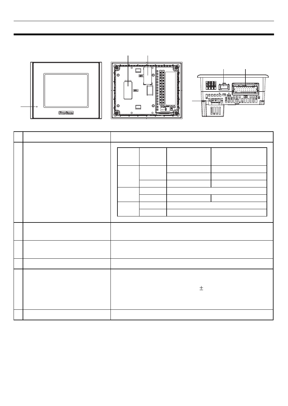 Part names and functions | Proface LT3300 - 5.7 All-in-One HMI" User Manual | Page 2 / 15