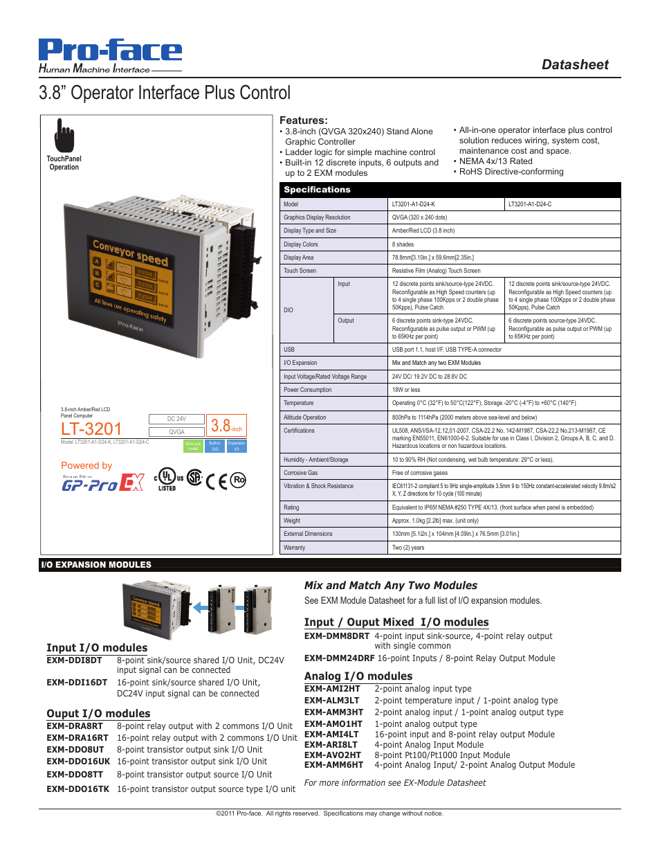 Proface LT3200 - 3.8 All-in-One HMI" User Manual | 2 pages