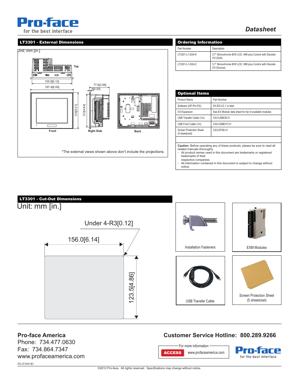 Unit: mm [in, Datasheet | Proface LT3300 - 5.7 All-in-One HMI" User Manual | Page 2 / 2