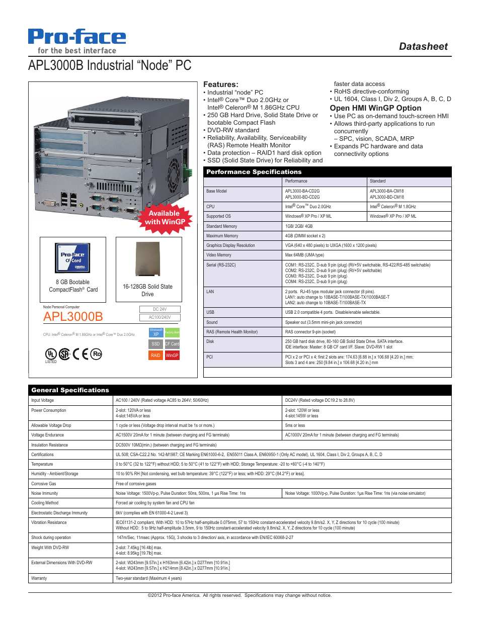 Proface APL3000B - Node Box PC User Manual | 3 pages