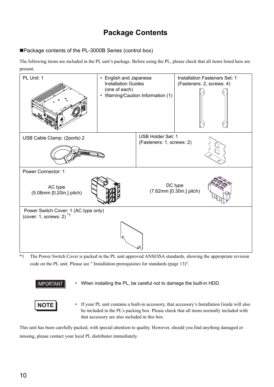 Package contents | Proface APL3000B - Node Box PC User Manual | Page 11 / 151