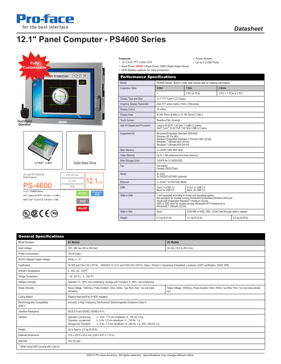 Proface PS4600 - 12 Panel PC" User Manual | 2 pages