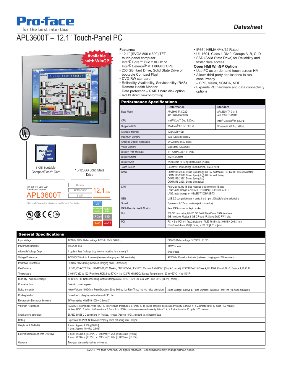 Proface APL3600 - 12.1 Panel PC" User Manual | 3 pages