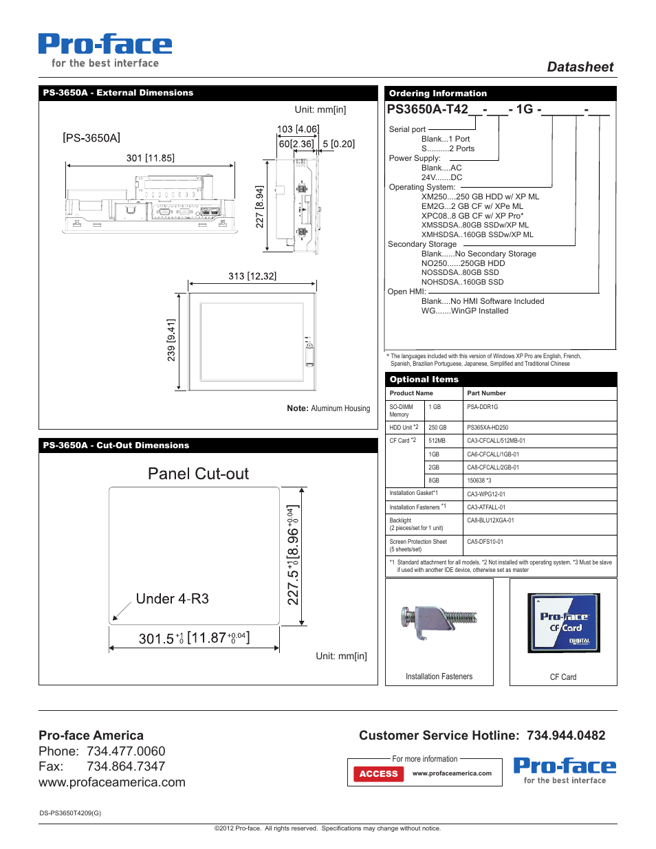 Datasheet | Proface APL3600 - 12.1 Panel PC" User Manual | Page 2 / 2