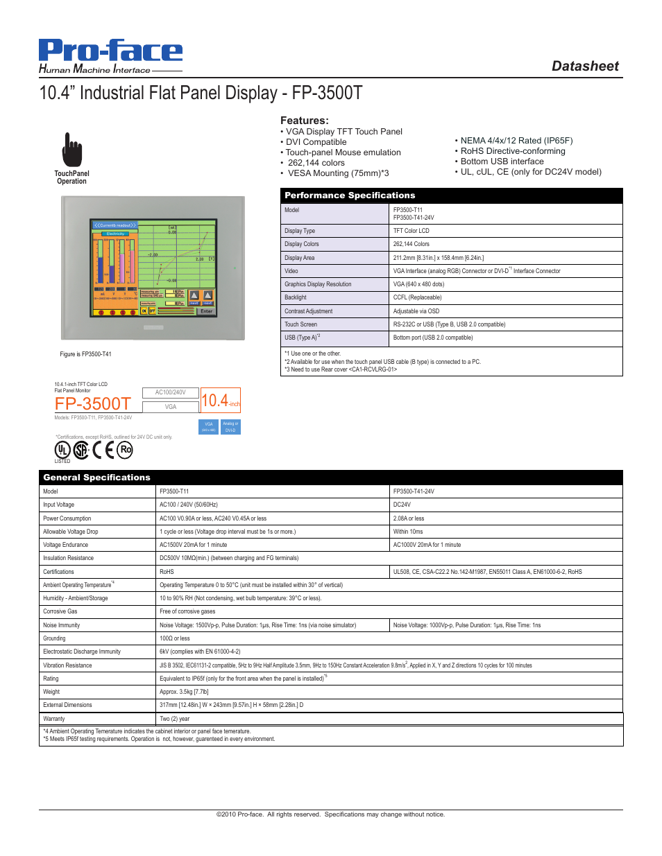 Proface FP3500 - 10.4 Flat Panel" User Manual | 2 pages