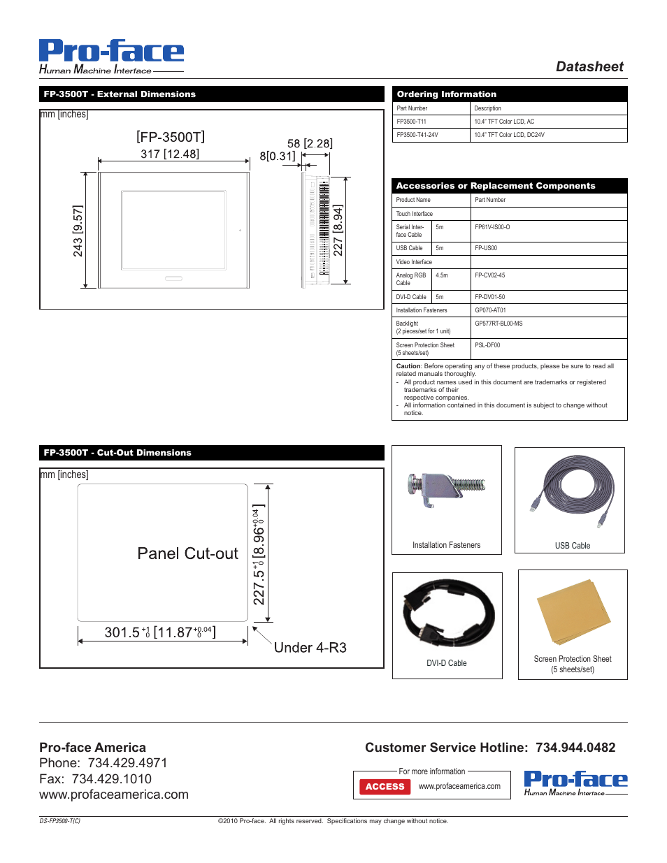 Datasheet, Mm [inches | Proface FP3500 - 10.4 Flat Panel" User Manual | Page 2 / 2