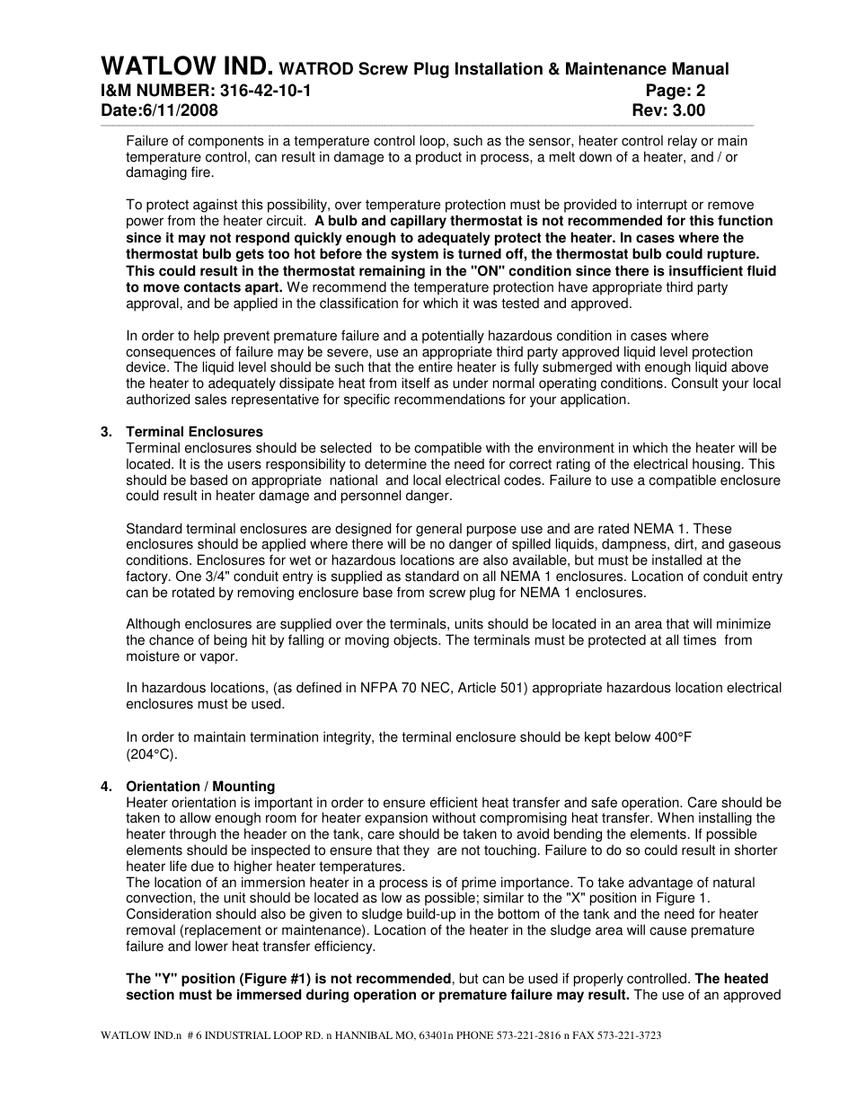 Watlow ind | Watlow WATROD Screw Plug User Manual | Page 2 / 6