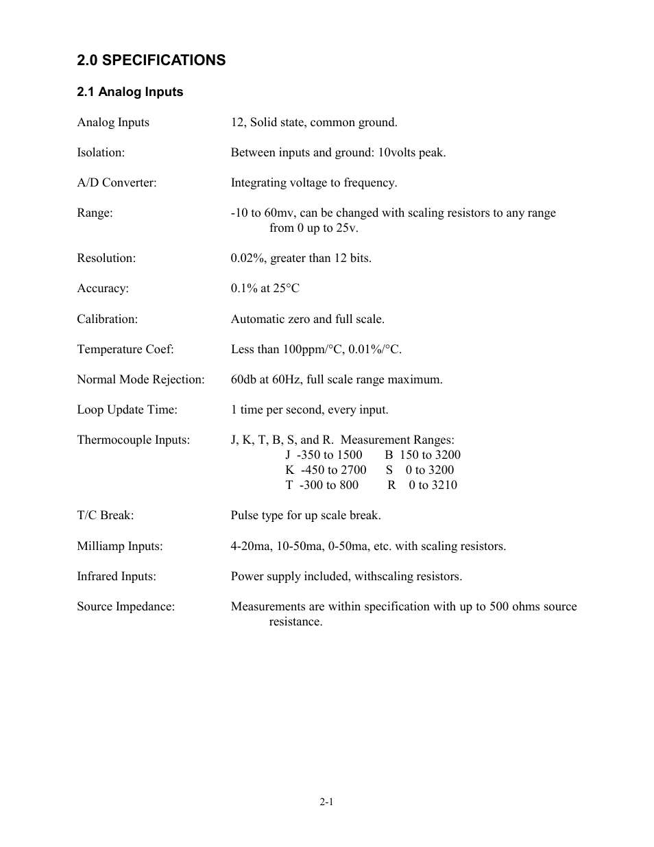 0 specifications, 1 analog inputs, 0 specifications -1 | 1 analog inputs -1 | Watlow 12LS Controller User Manual | Page 12 / 111