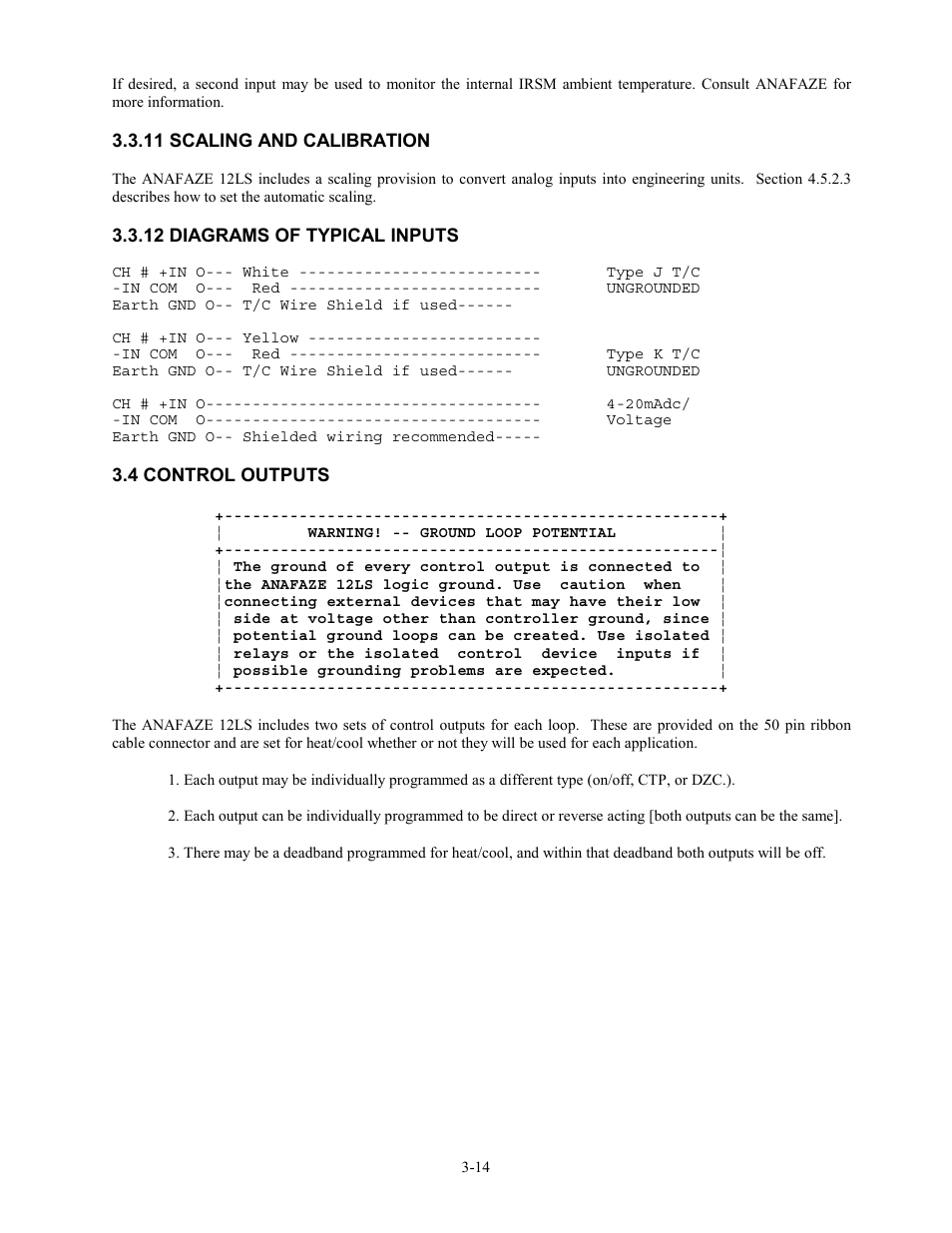 11 scaling and calibration, 12 diagrams of typical inputs, 4 control outputs | 4 control outputs -14 | Watlow 12LS Controller User Manual | Page 28 / 111