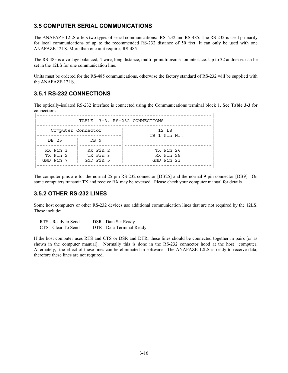 5 computer serial communications, 1 rs-232 connections, 2 other rs-232 lines | 5 computer serial communications -16 | Watlow 12LS Controller User Manual | Page 30 / 111