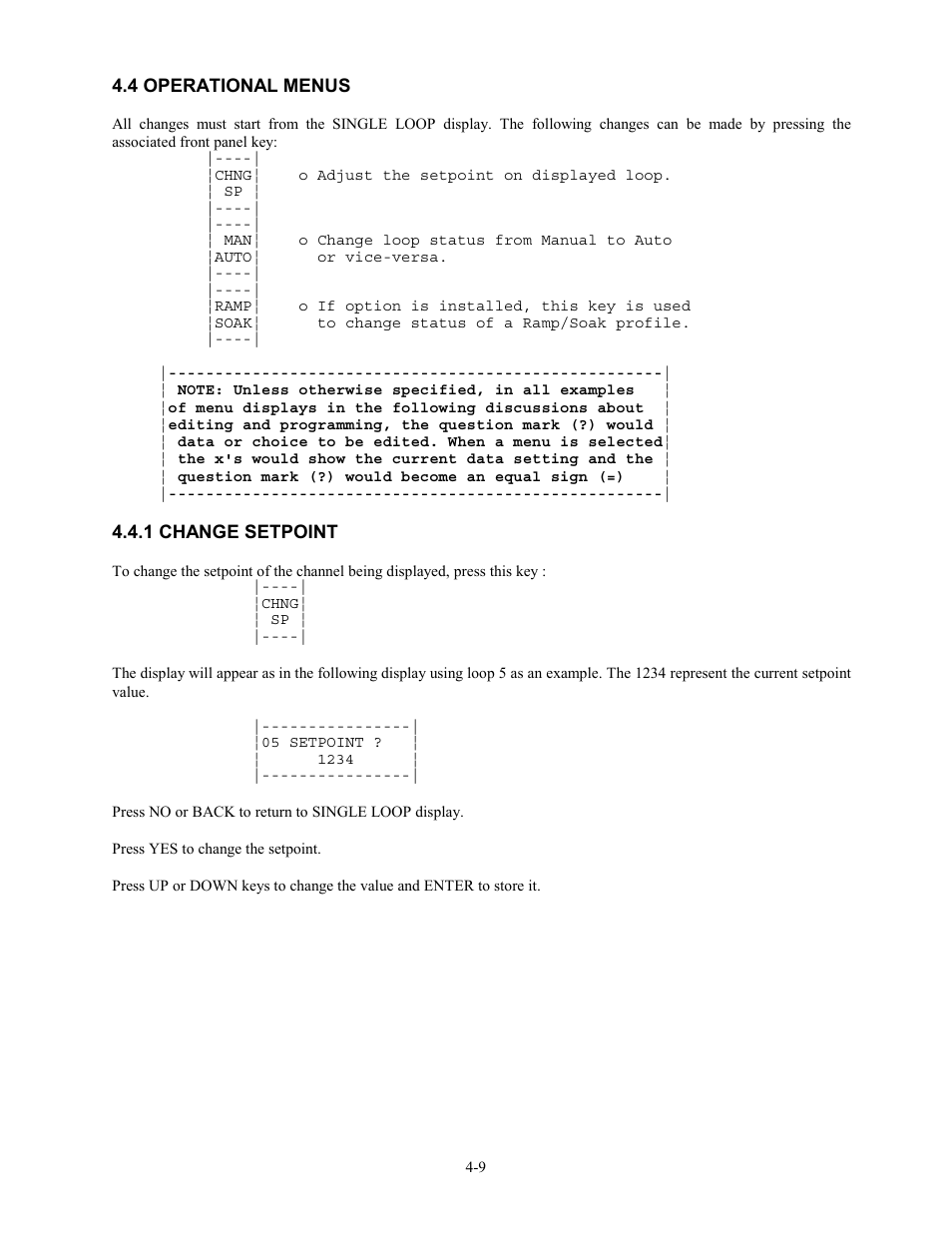4 operational menus, 1 change setpoint, 4 operational menus -9 | 1 change setpoint -9 | Watlow 12LS Controller User Manual | Page 42 / 111