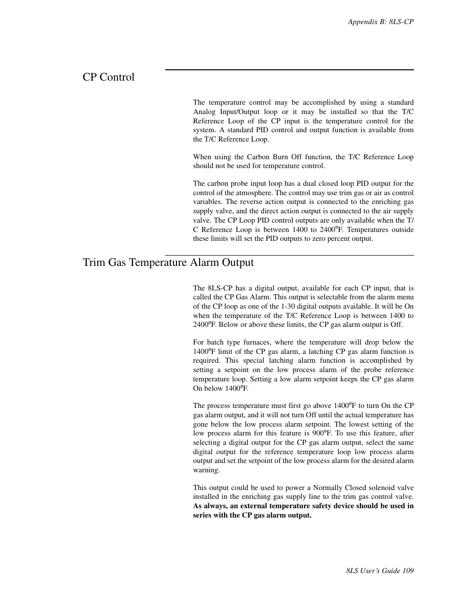 Cp control, Trim gas temperature alarm output | Watlow 8LS Controller User Manual | Page 117 / 140